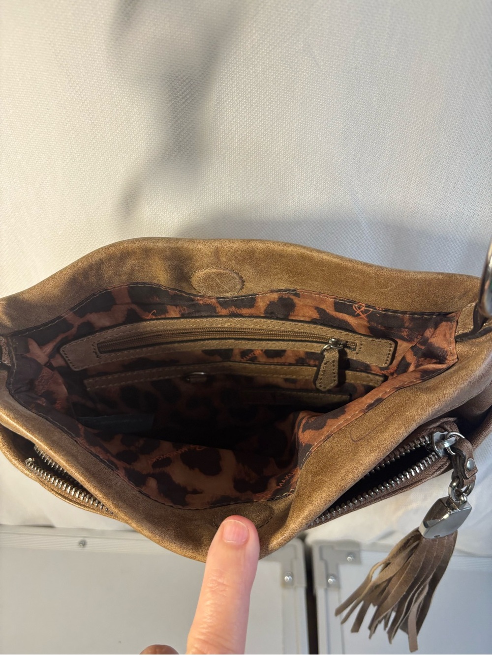 b. makowsky Brown Leather Crossbody Bag with Tassel - Picture 4 of 6